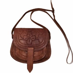 Vintage Handmade Tooled Leather Boho Crossbody Bag
